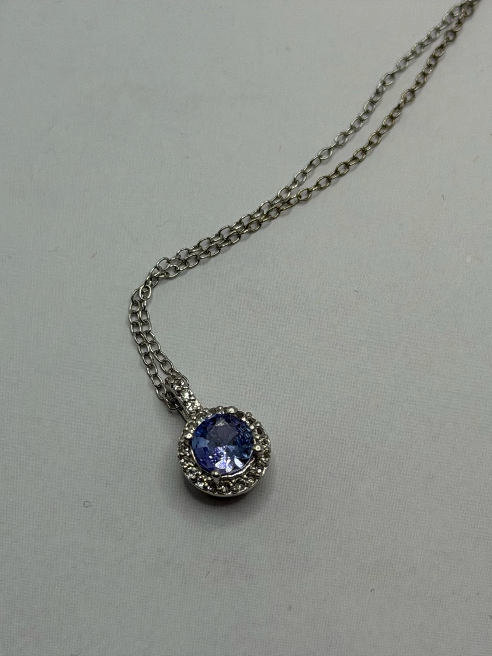 Sterling Silver 925 Tanzanite with white Topaz Halo Necklace